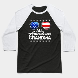 4th of July Shirt ALL AMERICAN GRANDMA USA Flag Patriotic Family Baseball T-Shirt